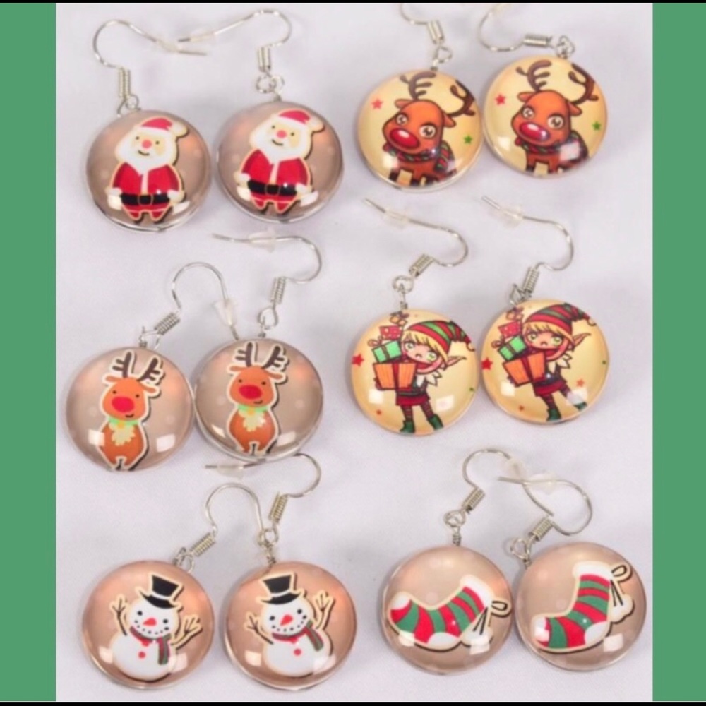 Tan Glass Dome Christmas Earrings - Picture 1 of 1